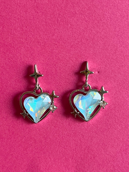 blue heart crystal earrings