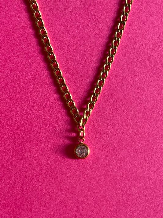 gold curb chain pendant with gold rhinestone
